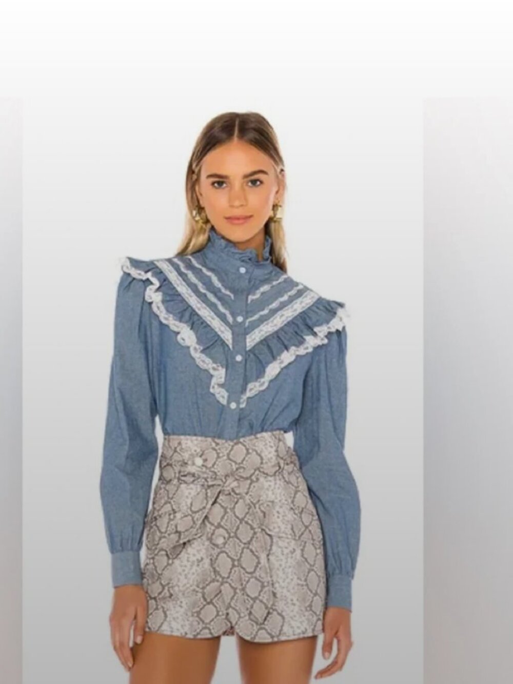 Petersyn Blue Button Down Shirt with White Lace